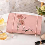 Personalizzato fiore di nascita Dainty PU borsa per il trucco in pelle con nome viaggio essenziale uso quotidiano regalo di compleanno per le donne