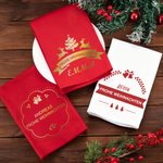 Personalisierte Glocke Rentier Weihnachtsbaum Serviette aus 100% Baumwolle mit Namen und Text Tischdeko Weihnachtsgeschenk für Familie Freunde