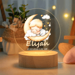 Personalized Moon Cloud Baby Acrylic LED Night Light with Name and Wooden Base Nursery Decor Anniversary Birthday Gift for Boys Girls