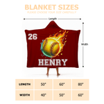 Personalised Flame Basketball Baseball Sports Pattern Soft Hooded Blanket with Name and Number Birthday Christmas Gift for Kids Family