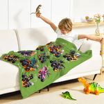 Personalized Dinosaur Truck Adventure Design Soft Throw Blanket with Name Home Decor Christmas Birthday Gift for Kids Dinosaur Truck Lovers