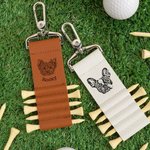 Personalized Pet Photo to Lines PU Leather Golf Tee Holder Bag Tag with Pet Name and 5 Pcs Bamboo Tees Golf Club Birthday Gift for Golf Players