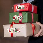 Etichette regalo personalizzate impermeabili con nome e design di Babbo Natale e renna per decorazioni natalizie per famiglia e amici