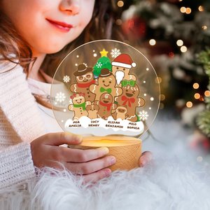 Personalised 1-8 Gingerbread Men Acrylic LED Night Light with Name and Wooden Base Room Decor Christmas Gift for Kids