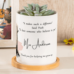 Personalized Classic Winnie the Pooh Ceramic Plant Pot with Bamboo Base and Text Classroom Decor Teacher's Day Birthday Gift for Teacher
