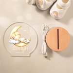 Personalized Moon Cloud Baby Acrylic LED Night Light with Name and Wooden Base Nursery Decor Anniversary Birthday Gift for Boys Girls