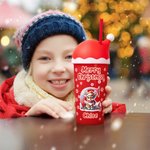 Personalized Reindeer Initial Snowflake 20 oz Cup with Matching Santa Hat Lid and Name Christmas Holiday Party Gift for Family Kids