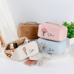 Personalised Birth Flower Multicolor PU Leather Makeup Bag with Name Travel Essential Christmas Birthday Gift for Sisters Friends