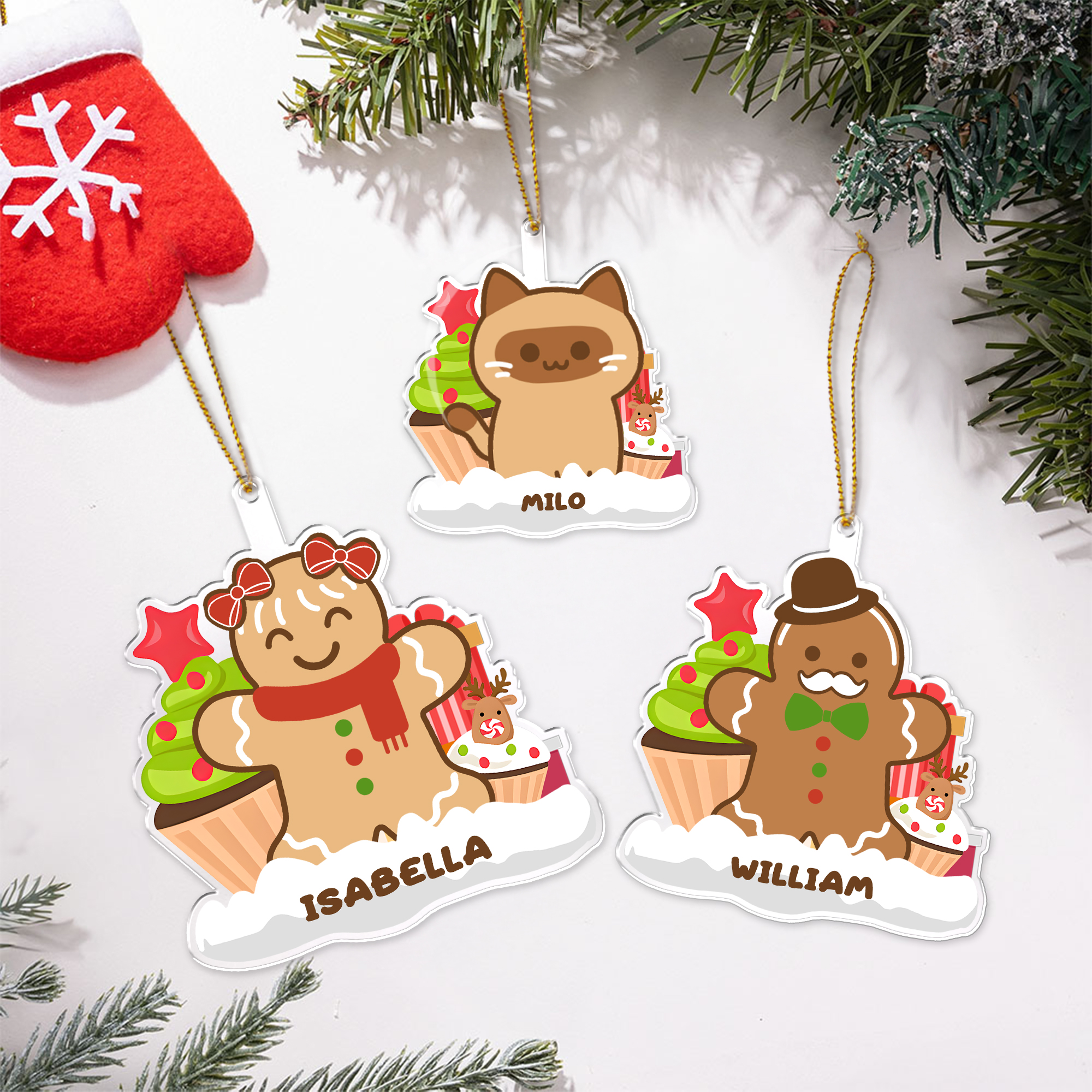 Ornement suspendu personnalisé en forme de bonhomme de pain d'épice avec nom Cadeau de Noël pour la famille et les enfants