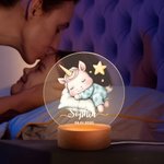 Personalized Star Heart Flower Cute Sleepy Animal Acrylic LED Night Light with Name Date and Wooden Base Birthday Christmas Gift for Kids