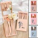 Personalised Birth Flower Bouquet 5 Pcs Makeup Brush Storage Box Set with Name and Mirror Christmas Birthday Wedding Gift for Ladies Girls