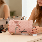 Personalizzato fiore di nascita Dainty PU borsa per il trucco in pelle con nome viaggio essenziale uso quotidiano regalo di compleanno per le donne