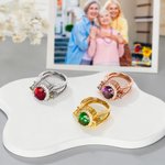 Personalized Double-Sided Birthstones Ring with Engraved Text Birthday Anniversary Engagement Gift for Women