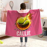 Personalised Flame Basketball Baseball Sports Pattern Soft Hooded Blanket with Name and Number Birthday Christmas Gift for Kids Family