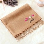 Personalized Colorful Embroidered Floral Soft Warm Tassel Scarf with Name Anniversary Birthday Gift for Women