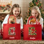 Sac en toile de jute rouge avec nom et initiales Cadeau de fête de Noël pour les enfants