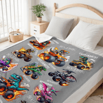 Personalized Dinosaur Truck Adventure Design Soft Throw Blanket with Name Home Decor Christmas Birthday Gift for Kids Dinosaur Truck Lovers