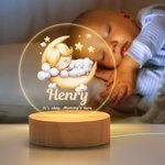 Personalized Moon Cloud Baby Acrylic LED Night Light with Name and Wooden Base Nursery Decor Anniversary Birthday Gift for Boys Girls