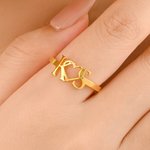 Personalized Couple Initial Ring with Heart and Text Dainty Jewelry Engagement Bridal Anniversary Birthday Gift for Women Girls