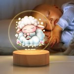 Personalized Star Heart Flower Cute Sleepy Animal Acrylic LED Night Light with Name Date and Wooden Base Birthday Christmas Gift for Kids