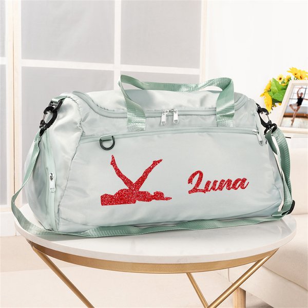 Personalized Pilates Silhouette Multi-Compartment Waterproof Oxford Travel Bag with Name and Shoulder Strap Birthday Gift for Pilates Lover