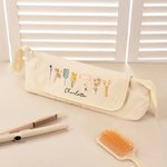 Sac de Rangement Personnalisé avec Nom et 3 Fleurs de Naissance Sac pour Outils de Coiffure Cadeau d'Anniversaire pour Femme