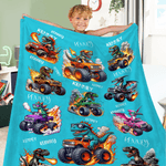 Personalized Dinosaur Truck Adventure Design Soft Throw Blanket with Name Home Decor Christmas Birthday Gift for Kids Dinosaur Truck Lovers