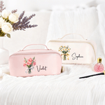 Personalised Birth Flower Multicolor PU Leather Makeup Bag with Name Travel Essential Christmas Birthday Gift for Sisters Friends