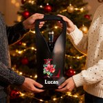 Personalized Poinsettia Initial PU Leather Wine Bag with Name and Handle Protective Wine Accessories Chritstmas Birthday Party Gift for Wine Lover