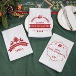 Personalisierte Glocke Rentier Weihnachtsbaum Serviette aus 100% Baumwolle mit Namen und Text Tischdeko Weihnachtsgeschenk für Familie Freunde