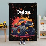 Personalized Big Wheel Off-Road Truck Soft Throw Blanket with Name Home Decor Birthday Christmas Gift for Children Boys Truck Lovers