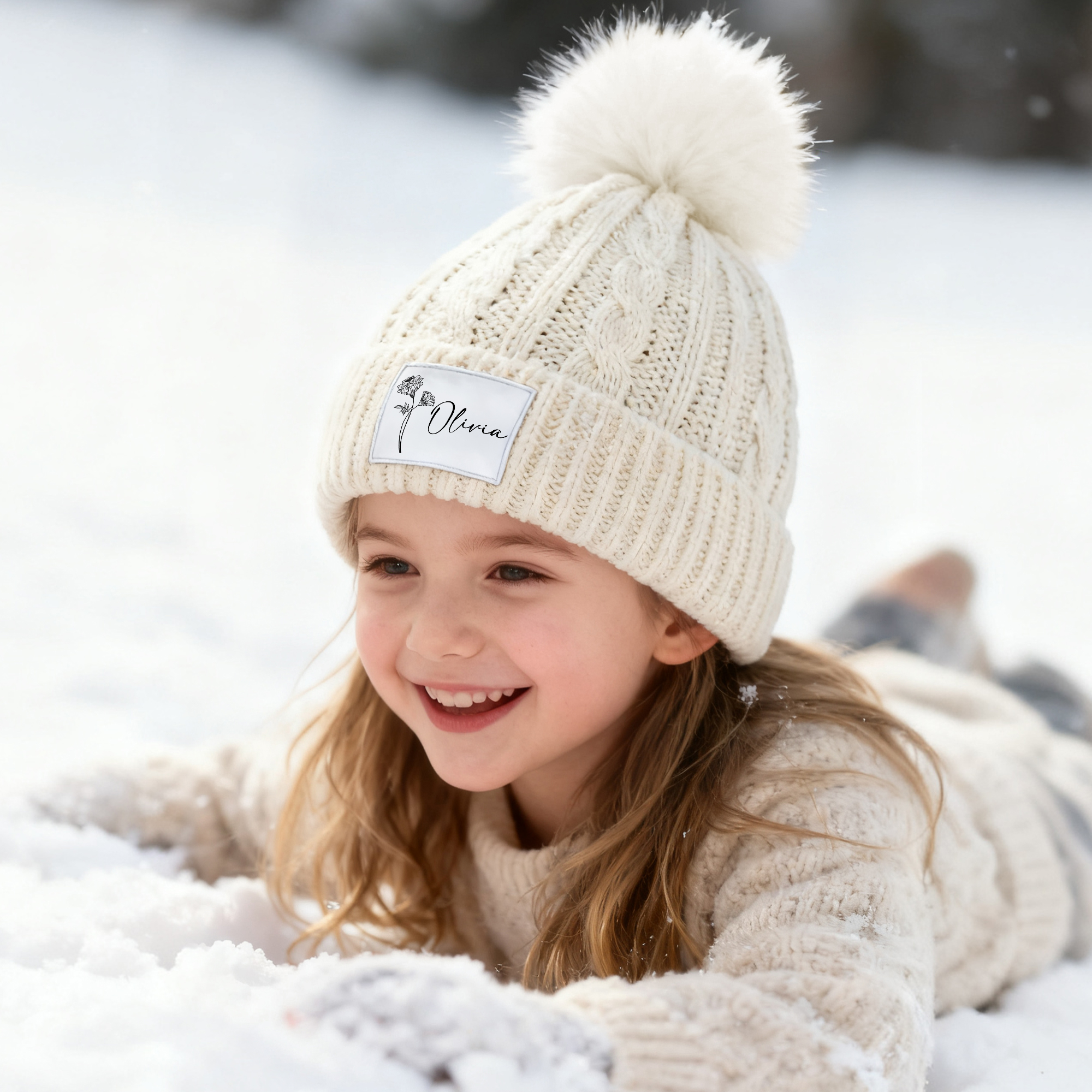 Personalized Birth Flower Multicolor Soft Beanie Hat with Name Winter Accessory Birthday Gift for Boys Girls