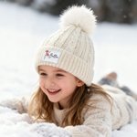 Personalized Birth Flower Cute Pom-Pom Soft Knitted Beanie Hat with Name Winter Accessory Birthday Gift for Boys Girls