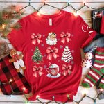 Personalised Santa Claus Snowflake Bow Christmas Tree Multicolor T-shirt Sweatshirt with Name Christmas Gift for Women