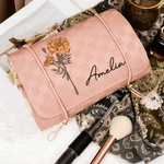Personalizzato fiore di nascita Dainty PU borsa per il trucco in pelle con nome viaggio essenziale uso quotidiano regalo di compleanno per le donne