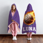 Personalised Flame Basketball Baseball Sports Pattern Soft Hooded Blanket with Name and Number Birthday Christmas Gift for Kids Family