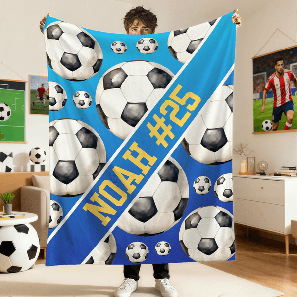 Personalised Baseball Football Soccer Ball Sports Soft Throw Blanket with Text Game Day Birthday Gift for Kids Sports Lovers