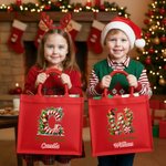 Sac en toile de jute rouge avec nom et initiales Cadeau de fête de Noël pour les enfants