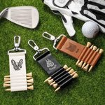 Personalized Pet Photo to Lines PU Leather Golf Tee Holder Bag Tag with Pet Name and 5 Pcs Bamboo Tees Golf Club Birthday Gift for Golf Players