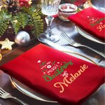 Personalised Merry Christmas Tree Design 100% Cotton Red Napkin with Name Party Home Decor Christmas Gift for Family Friends
