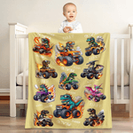Personalized Dinosaur Truck Adventure Design Soft Throw Blanket with Name Home Decor Christmas Birthday Gift for Kids Dinosaur Truck Lovers