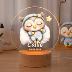 Personalized Star Heart Flower Cute Sleepy Animal Acrylic LED Night Light with Name Date and Wooden Base Birthday Christmas Gift for Kids