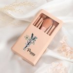 Personalised Birth Flower Bouquet 5 Pcs Makeup Brush Storage Box Set with Name and Mirror Christmas Birthday Wedding Gift for Ladies Girls