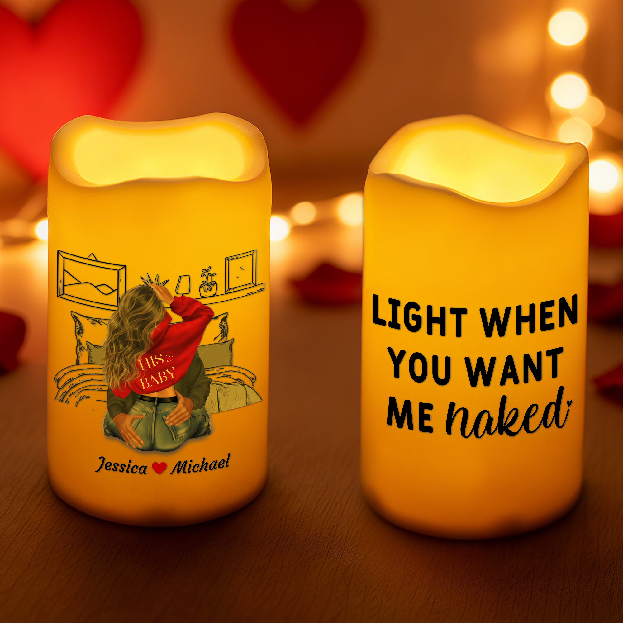 Bougie à piles LED sans flamme avec nom Cadeau d'anniversaire de Saint-Valentin pour couple