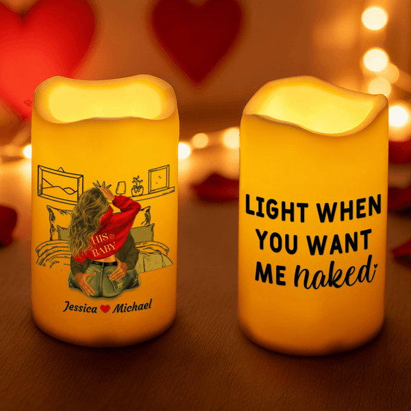 Personalized Cartoon Hugging Couple Flameless LED Battery Candle with Name Valentine's Day Anniversary Gift for Couple