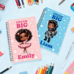 Personalized Dream Big Black Boy Girl A5 Spiral Notebook with Name and 120 Lined Pages Daily Use Birthday Gift for Boys Girls