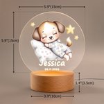 Personalized Star Heart Flower Cute Sleepy Animal Acrylic LED Night Light with Name Date and Wooden Base Birthday Christmas Gift for Kids