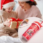 Personalized Reindeer Initial Snowflake 20 oz Cup with Matching Santa Hat Lid and Name Christmas Holiday Party Gift for Family Kids