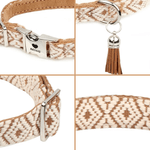 Personalized Paw Bone Heart Adjustable Braided Pet Collar with Name Tassel and Rope Daily Use Pet Birthday Anniversary Gift for Pet Owner Lover