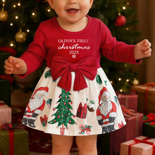 Abito tutù personalizzato con fiocco per il primo Natale della bambina con nome e anno Regalo di Natale per le bambine